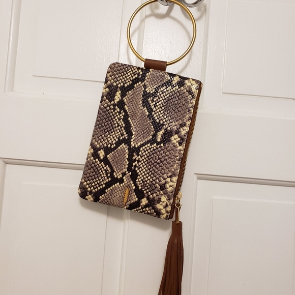 EC Thacker "Nolita" Clutch Python Print Zip Close Brown/Beige - Picture 10 of 13